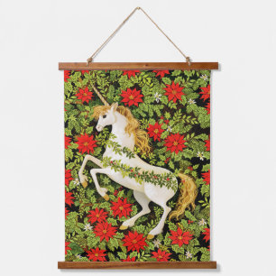 Tapiz Con Marco De Madera Unicornio de Navidad Alegre Rojo Verde Blanco