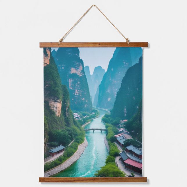 Tapiz Con Marco De Madera Valle del Río Magico - Serenidad de la Montaña Kar (Anverso)