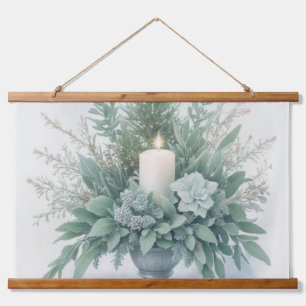 Tapiz Con Marco De Madera Vela suave de Navidades de tonos verdes