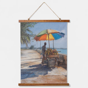 Tapiz Con Marco De Madera Vendedor de muelle colorido arte de playa tropical