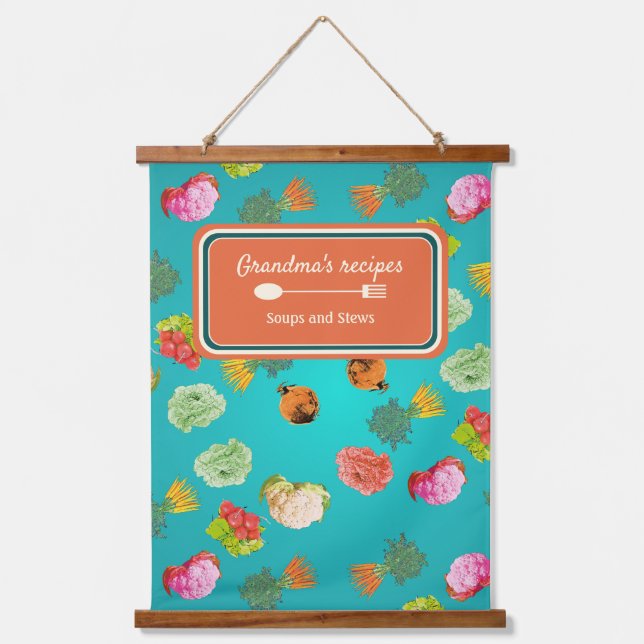 Tapiz Con Marco De Madera verduras patrón personalizado, zanahorias, coliflo (Anverso)