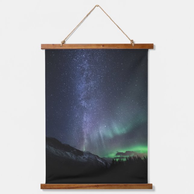 Tapiz Con Marco De Madera Vía Láctea Aurora Boreal (Anverso)
