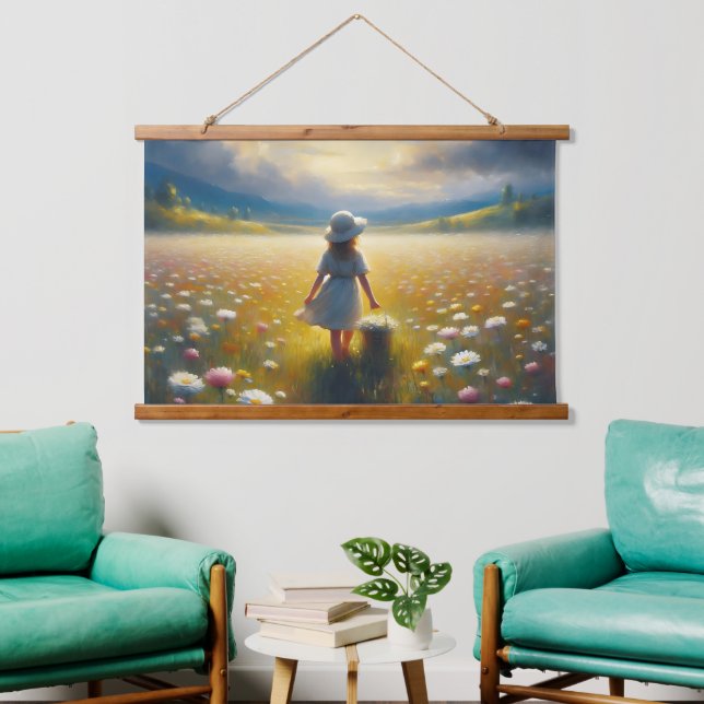 Tapiz Con Marco De Madera Viaje a Sunlit Meadow (Sala de estar)