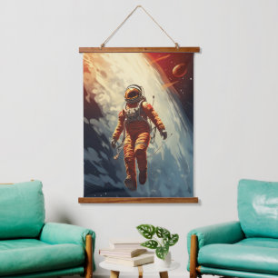 Tapiz Con Marco De Madera Viaje espacial astronauta