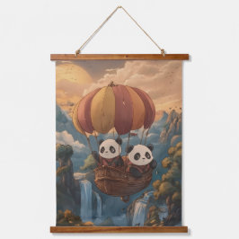 Tapiz Con Marco De Madera Viaje hacia el cielo: Pandas exploradores en vuelo