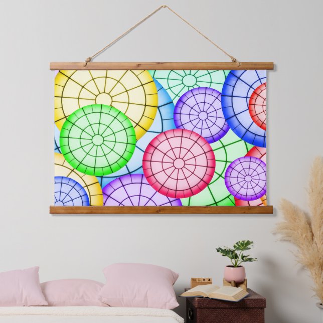 Tapiz Con Marco De Madera Vibrant Rainbow Concentric Circles (Dormitorio)