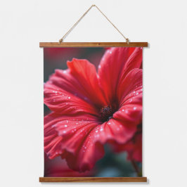 Tapiz Con Marco De Madera Vibrant Red Flower Macro Botanical Art