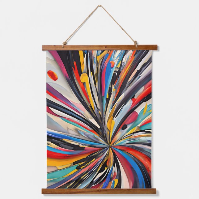Tapiz Con Marco De Madera Vibrante explosión abstracta de arte moderno (Anverso)