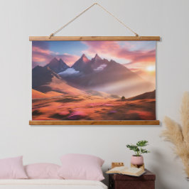 Tapiz Con Marco De Madera Vibrante paisaje montañoso y fluvial