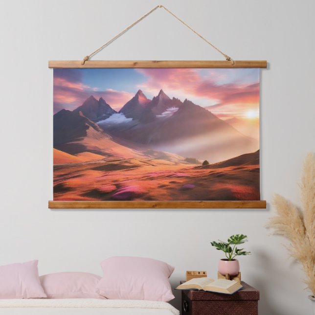 Tapiz Con Marco De Madera Vibrante paisaje montañoso y fluvial (Dormitorio)