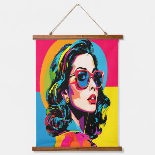 Tapiz Con Marco De Madera Vibrante Pop Art Mujer Retro Moda Decoración Pared