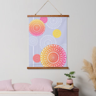 Tapiz Con Marco De Madera Vibrante rosa amarillo al azar Mandala