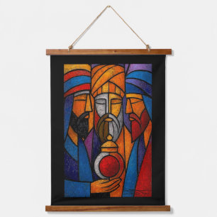 Tapiz Con Marco De Madera Vidrio emplomado moderno Tres Reyes Magos en inglé