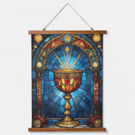 Tapiz Con Marco De Madera Vidrio Manchado del Santo Grial Católico Cristiano