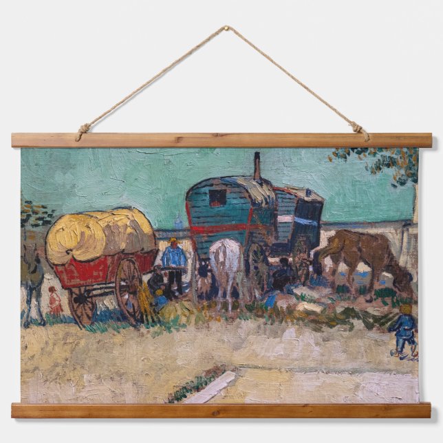 Tapiz Con Marco De Madera Vincent Van Gogh - Caravanas, campo gitano cerca d (Anverso )