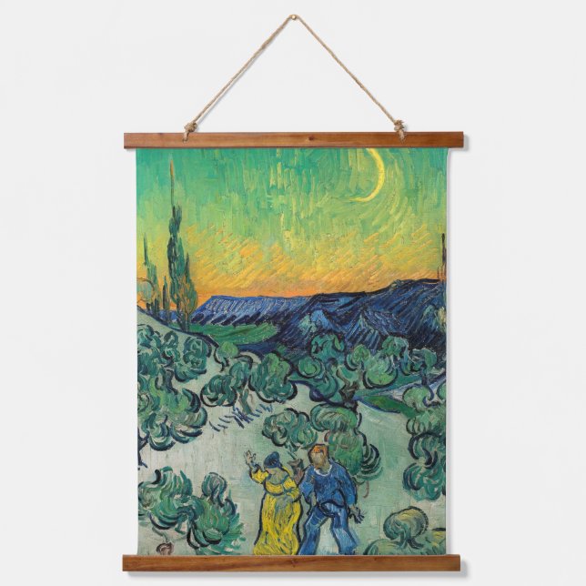 Tapiz Con Marco De Madera Vincent van Gogh - Paisaje iluminado por luna con  (Anverso)