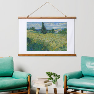 Tapiz Con Marco De Madera Vincent Van Gogh, un campo de trigo verde con cipr