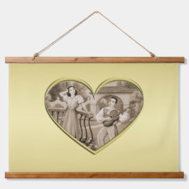 Tapiz Con Marco De Madera Viñeta Romance, hombre y mujer, oro