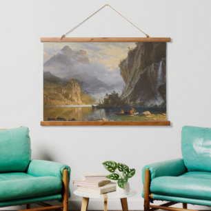 Tapiz Con Marco De Madera Vintage Albert Bierstadt Indians Spear Fishing