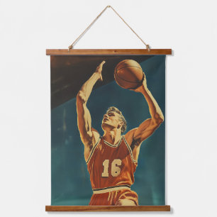 Tapiz Con Marco De Madera Vintage Basketball Action Shot