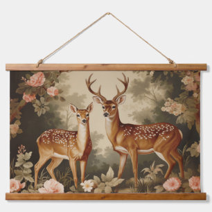 Tapiz Con Marco De Madera Vintage Floral Forest Deer