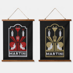 Tapiz Con Marco De Madera Vintage Martini Art Deco