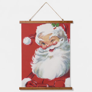 Tapiz Con Marco De Madera Vintage Navidad Santa Claus, jolly y Winking