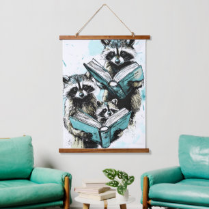 Tapiz Con Marco De Madera Vintage Raccoon Readers Club