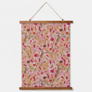 Tapiz Con Marco De Madera Vintage Summer Boho Wildflower Pampas Grass