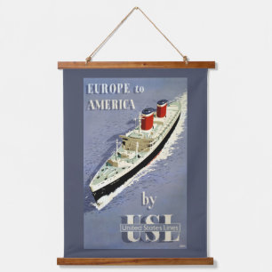 Tapiz Con Marco De Madera Vintage Travel Poster De United States Lines