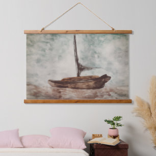 Tapiz Con Marco De Madera Vintage Watercolor Sailing Boat Painting