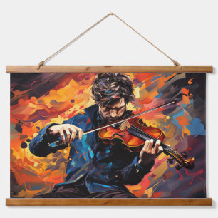 Tapiz Con Marco De Madera Violin Player Music Painting Resumen Decoración Ar