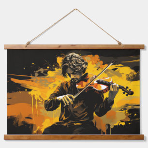 Tapiz Con Marco De Madera Violin Player Music Painting Resumen Decoración Ar