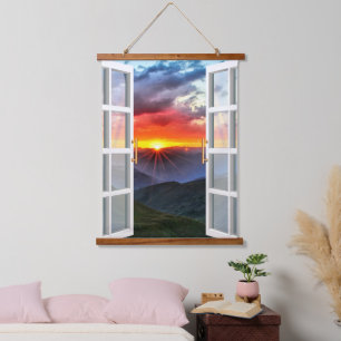 Tapiz Con Marco De Madera Vista del atardecer del tema de la naturaleza