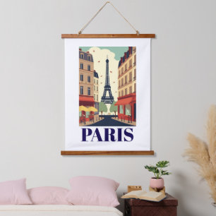 Tapiz Con Marco De Madera Vista vintage de la Torre Eiffel de París Viaje