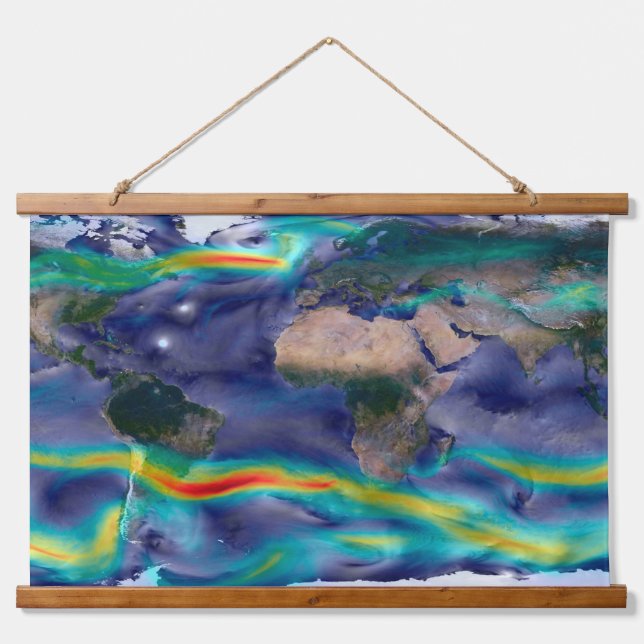 Tapiz Con Marco De Madera Visualización De Vientos Globales. (Anverso )