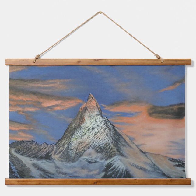 Tapiz Con Marco De Madera Wall Tapestry - "The Matterhorn At Sunset" (Anverso )