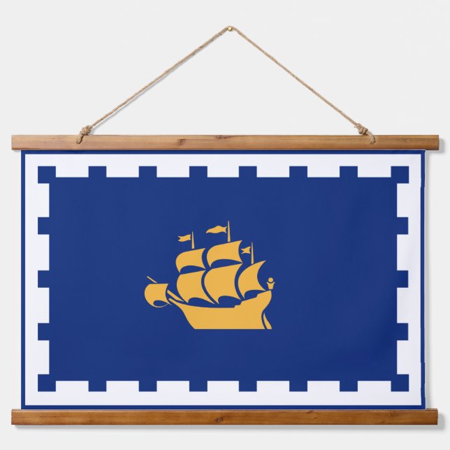 Tapiz Con Marco De Madera Wall Tapestry with flag of Quebec City, Canada (Anverso )