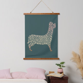 Tapiz Con Marco De Madera Warm Gold Gradient Paw Print Dog Silhouette Fabric