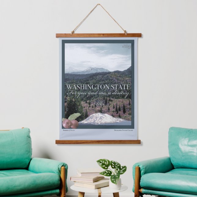 Tapiz Con Marco De Madera Washington State Poster Art (Sala de estar)