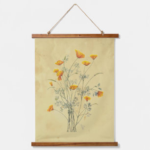 Tapiz Con Marco De Madera Watercolor California Poppy Flor Arte Floral