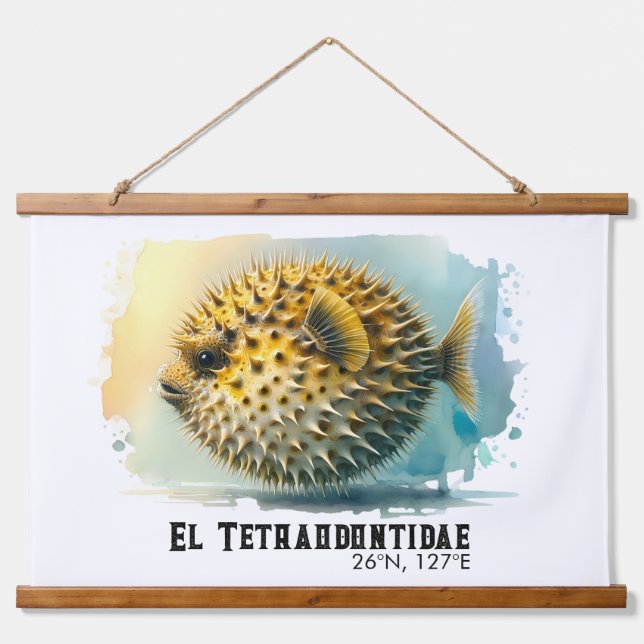 Tapiz Con Marco De Madera Watercolor Series: Blowfish (Anverso )