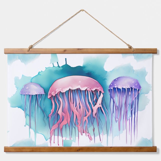 Tapiz Con Marco De Madera Watercolor Series: Jellyfish Bloom (Anverso )