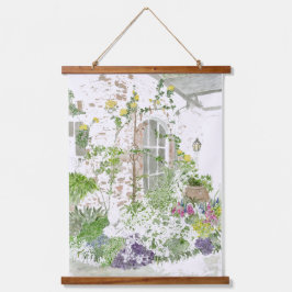 Tapiz Con Marco De Madera Watercolor Southern Country Garden Scene