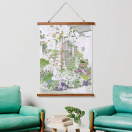 Tapiz Con Marco De Madera Watercolor Southern Country Garden Scene