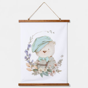 Tapiz Con Marco De Madera Watercolor Vintage Bear