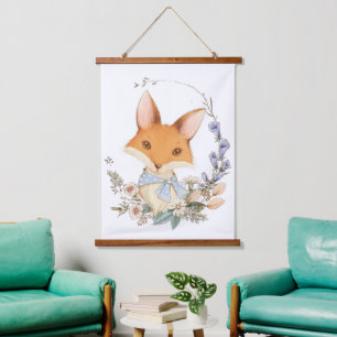Tapiz Con Marco De Madera Watercolor Vintage Fox