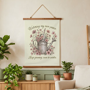 Tapiz Con Marco De Madera Watering My Own Peace Vintage Floral Botanical