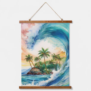 Tapiz Con Marco De Madera Wave acuarela de Kai Aloha Motu
