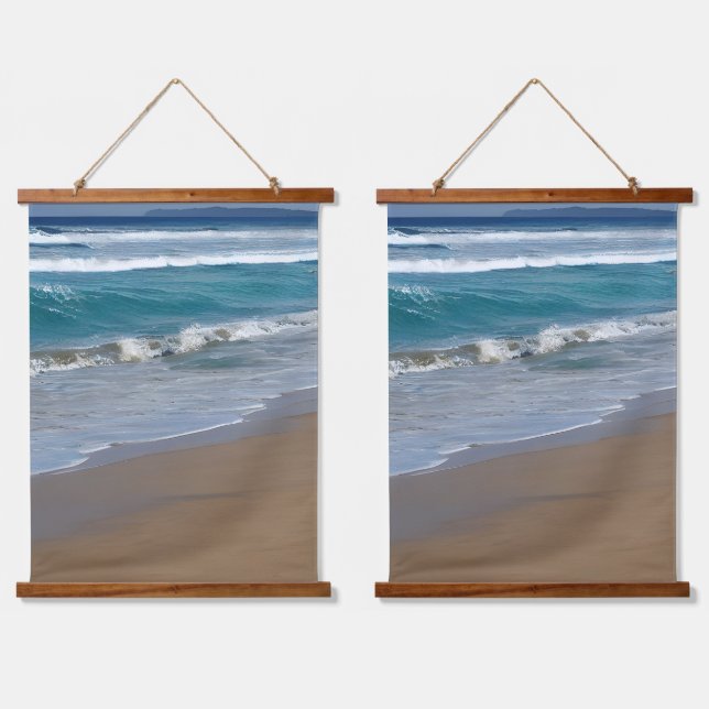 Tapiz Con Marco De Madera Waves del océano azul de playa (Doble)